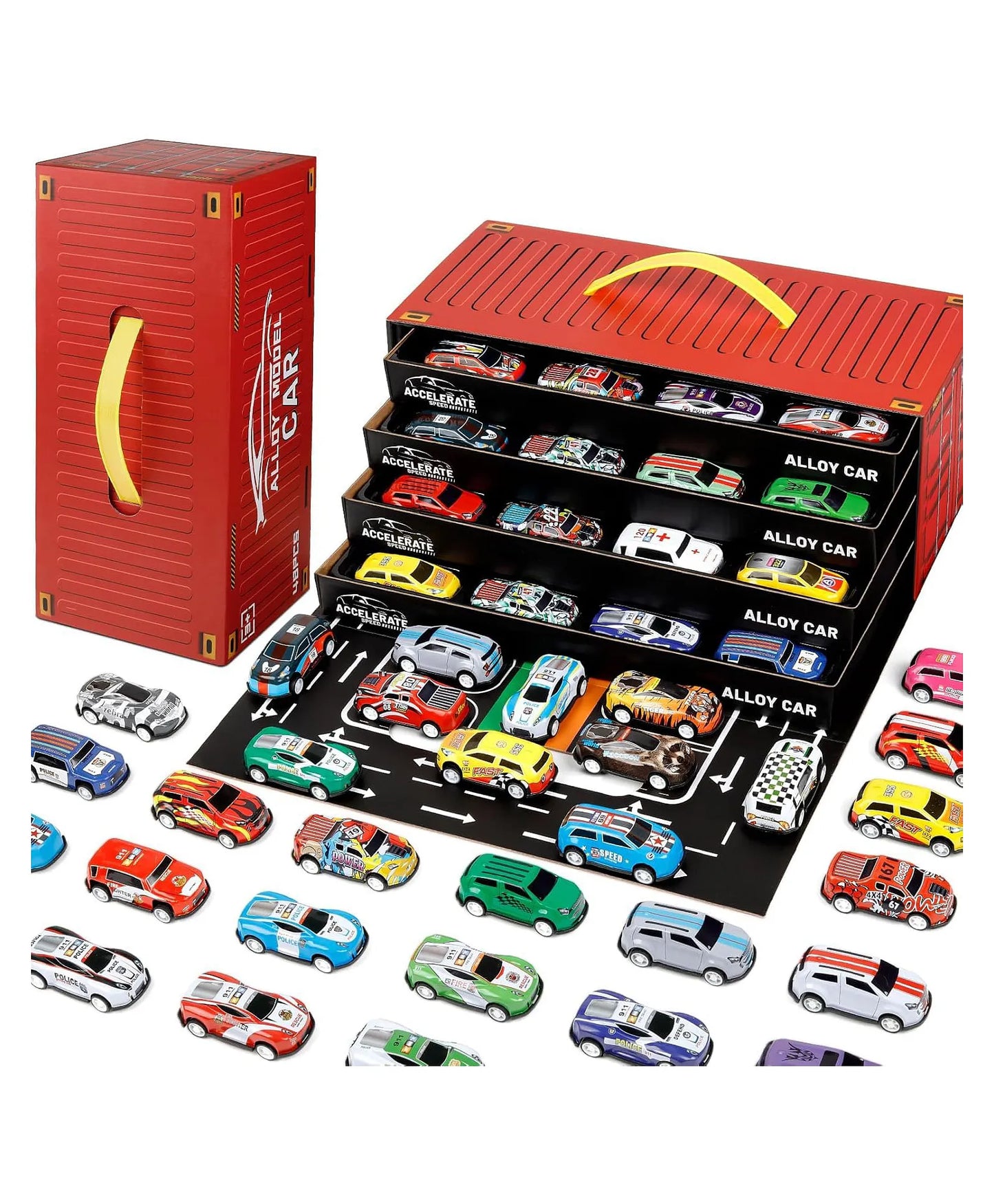 48PCS Alloy Pull Back Car Set with City Track & Storage Box