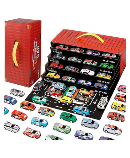 48PCS Alloy Pull Back Car Set with City Track & Storage Box