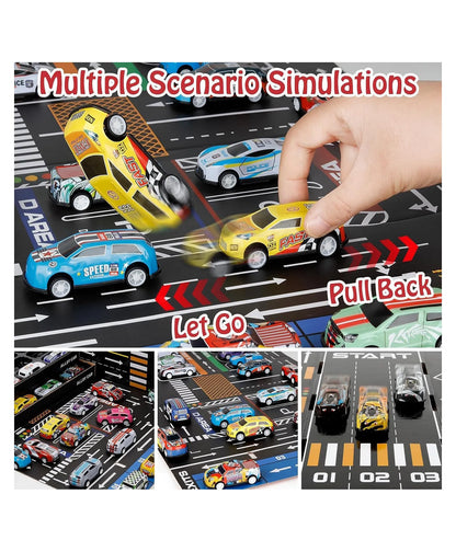 48PCS Alloy Pull Back Car Set with City Track & Storage Box