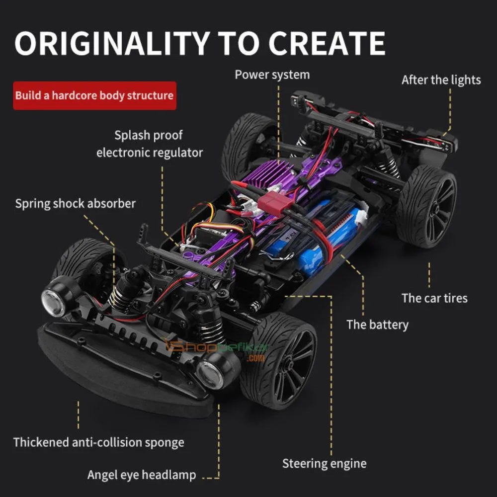Hurricane RC Drift Car 1:16 Scale 4WD – High-Speed Drift & Racing Car with LED Lights, Rechargeable Battery & Dual Tyres