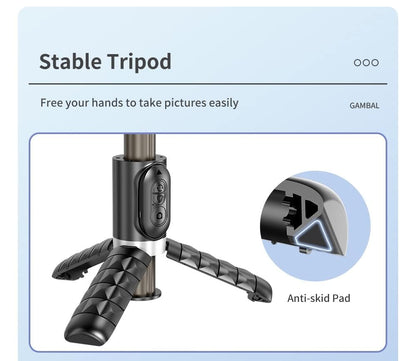 Smart Selfie Stick Gimbal with Fill Light | 360° Panoramic Stabilizer & Remote Control