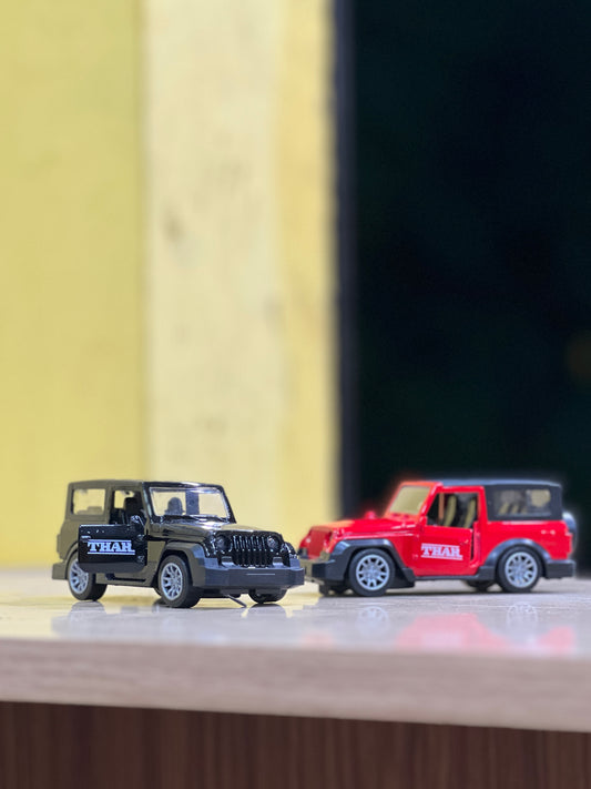 1:32 Mahindra Thar Diecast Model Car | Metal Pull Back Toy with Opening Doors | Collectible SUV (Red/Black)