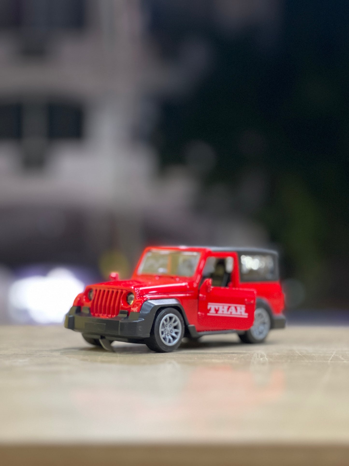 1:32 Mahindra Thar Diecast Model Car | Metal Pull Back Toy with Opening Doors | Collectible SUV (Red/Black)